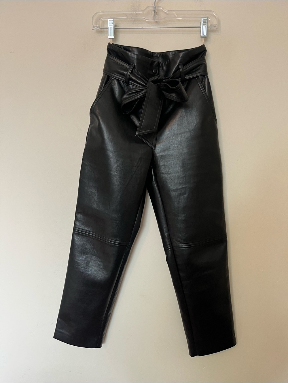Wilfred Faux Leather Tie Waist Pants Black Belted Cropped Vegan Leather Size 0 - Picture 3 of 11